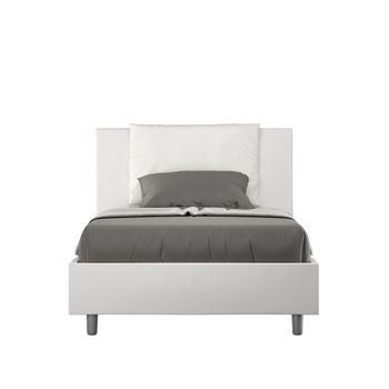 Cama De Una Plaza Y Medio Con Somier Acolchada 120x210 Cuero Sintético Blanco Antea