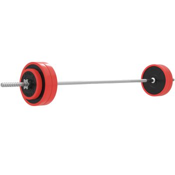 SPORTNOW Set de Musculación con 1 Barra y 6 Discos Barra de Pesas 30 kg con Mancuernas para Entrenamiento 170x26x26 cm Rojo   Aosom España