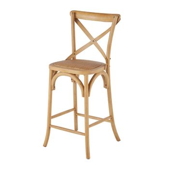 Taburete alto de madera clara y ratán de 65 cm