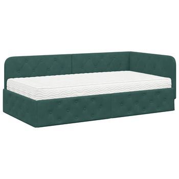 Cama Individual | Cama Para Adulto | Estructura De Cama En Esquina Verde Oscuro 90 X 200 Cm