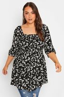 yours top negro de margaritas con escote cuadrado mujer curvy y tallas grandes yours