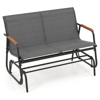 Costway Banco Deslizante Mecedora 2/3 Personas Curvo Teca Transpirable Metal Exterior Porche Piscina