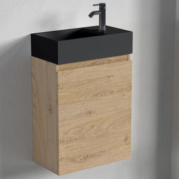 Mueble De Baño Suspendido Con Lavabo Negro 40 Cm Roble Claro - Lomazoo Malibu