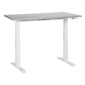 Escritorio De Altura Regulable Eléctrico Oficina Moderna Patas Cuadradas 120 X 72 Cm Tablero Gris Soporte De Acero Blanco Destines