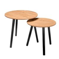 set de 2 mesas naturales auxiliares con patas negras diametros de 39cm y 48cm  48x48x445 cm color madera