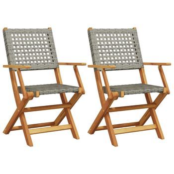 Pack 2 Uds Sillas De Jardín | Silla De Exterior | Sillón Madera Maciza De Acacia Ratán Pe Gris