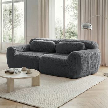 Canapé Modular De 2 Plazas En Felpa, Cómodo, Con Cojines, Espuma De Alta Elasticidad, Antideslizante, Gris - Salón Y Dormitorio