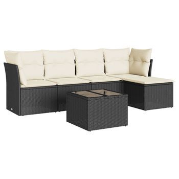 Set De Sofás De Jardín 6 Piezas | Mueble De Jardín Y Cojines Ratán Sintético Negro