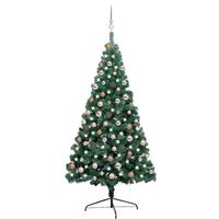 medio arbol de navidad con luces y bolas verde 180 cm vidaxl