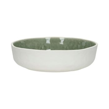 Plato hondo de porcelana blanca y verde pálido d20.5