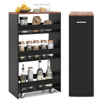 Carro De Almacenamiento Estrecho De 4 Niveles, Costway Carrito Auxiliar(47,5x25x80 Cm,negro Y Marrón)
