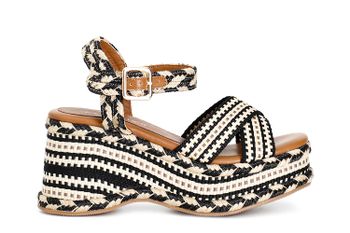 sandalias cuña tela black beige
