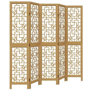 Biombo Separador De 5 Paneles Madera Maciza Paulownia Marrón Vidaxl