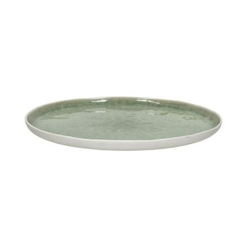 Plato llano de porcelana blanca y verde pálido