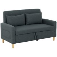 homcom sofa de 2 plazas tapizado en lino sintetico con espacio de almacenaje 2 almohadas y patas de madera 135x71x84 cm gris   aosom espana