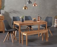 oxford 120cm solid oak dining table with oscar square leg faux leather chairs and oxford bench - mink 2 chairs