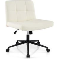 silla escritorio sin brazos tapizada de cuero de pu costway 70 x 70 x 79 cm beige