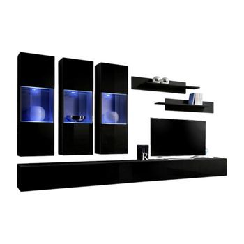 Mueble Para Tv Fly E3 De Diseño, Color Negro Brillante. Mueble Colgante Moderno Y A La Moda Para Su Salón.