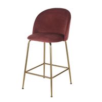 taburete alto de terciopelo terracota y acero dorado de 65 cm