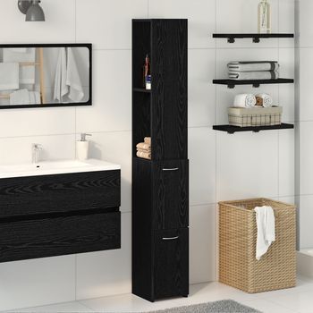 Armario De Baño Negro Roble 25x25x170 Cm Madera De Ingeniera V0684 Unico / Negro