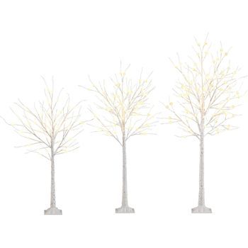 Juego De 3 Árboles De Abedul Iluminados Costway Árboles De Navidad Artificiales (120/150/180 Cm)