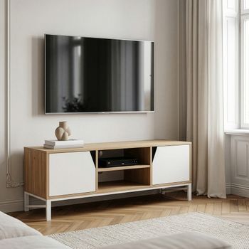 Mueble De Tv Kerrköndam Con Compartimentos 120x40x46 Cm - Roble/  Blanco [en.casa]