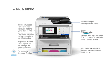 EPSON WorkForce Pro EM-C800RDWF Printer Multifunción A4 Wifi Inkjet Dúplex