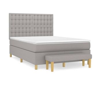 Cama box spring con colchón tela gris claro 140x190 cm botones