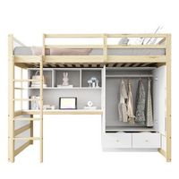 cama elevada 90x200 cm con escalera escritorio con almacenamiento armario y cajones cama infantiljuvenil individual madera diseno minimalista robusto espacio ahorrador ideal para dormitorios pequenos