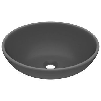 Lavabo De Lujo Ovalado Cerámica Gris Oscuro Mate 40x33 Cm Vidaxl