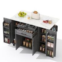 isla de cocina movil con encimera extensible hasta 70cm cajones y ruedas 136x70x92 cm mdf madera y blanco