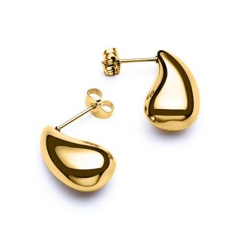 Pendientes de botón de acero inoxidable chapado en oro (IP) para mujer