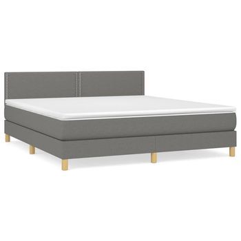 Cama Box Spring Con Colchón Tela Gris Oscuro 180x200 Cm Vidaxl