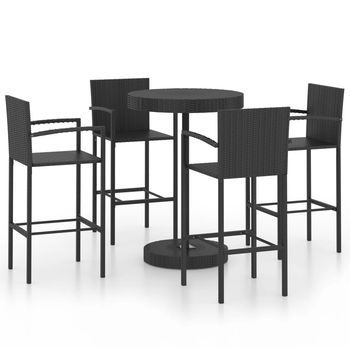Conjunto De Bar Para Jardín 5 Uds | Mueble Jardin Mesa Y Sillas Ratán Sintético Negro