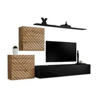 conjunto de muebles de diseno para salon switch v roblenegro acabados en roble fresado y negro brillante