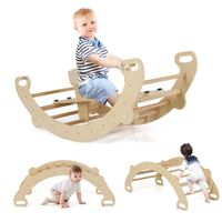 costway caballo balancin escalador de madera con arco de escalada mecedora y tunel para gatear con asiento para 1 a 5 anos 112 x 52 x 44 cm natural