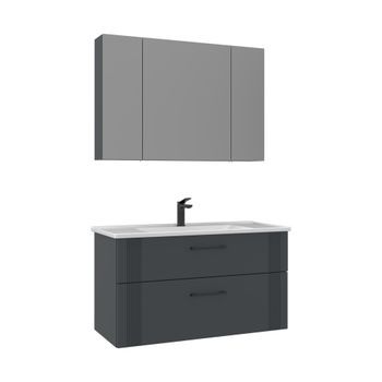 Conjunto De Mueble De Lavabo Con Espejo (2 Piezas)  - 100 X 45 X 55 Cm - Antracita Mate