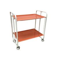 carrito auxiliar plegable bauhaus con ruedas - armazon metalico blanco 2 niveles y 4 posiciones ajustablesrayas anaranjadas