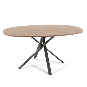 Mesa Ovalada 150x100 Cm Con Patas De Metal Y Tablero Laminado Efecto Madera - Carlo