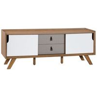 aparador de chapa de madera clara 56 x 147 x 42 cm con 2 puertas correderas blancas y 2 cajones grises acton