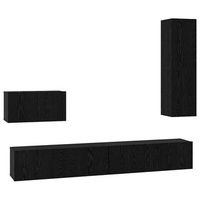 mueble de tv de pared 4 uds  mueble de salon  gabinete de tv roble negro madera contrachapada