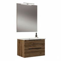 kibath mueble de bano con lavabo espejo y aplique led ken 60x45 cm acabado desierto mate 2 cajones suspendido
