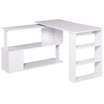 HOMCOM Mesa de Ordenador Mesa Esquinera Giratorio 360° Múltiformas para Hogar Escuela y Oficina 5 Estantes Librería Blanco   Aosom España