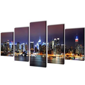 Set Decorativo De Lienzos Para Pared Nueva York Noche 200 X 100 Cm Vidaxl