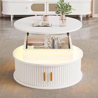 mesa de centro redonda blanca de 75 cm elevable hasta 52 cm con almacenamiento oculto