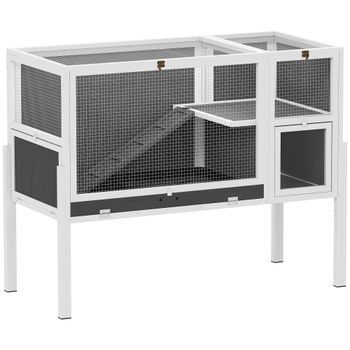 PawHut Jaula para Conejos y Hámsters de Interior Elevada con Bandeja Extraíble y Techo Abatible, Gris   Aosom España