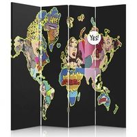 biombo pop art map - separador de ambientes cm 145x180 4 paneles