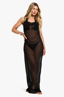 vestido maxi para la playa essentials con escote plisado negro