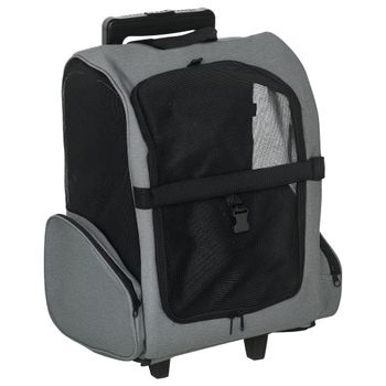 PawHut Transportín Carrito para Mascotas 2 en 1 Mochila de Viaje con 2 Ruedas para Perros Gatos con Asa Retráctil 42x25x55 cm Gris   Aosom España
