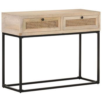 Mesa Consola Madera Maciza De Mango Y Caña Natural 100x35x76 Cm Vidaxl